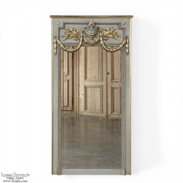 19th Century French Louis XVI Painted and Gilded Trumeau Mirror