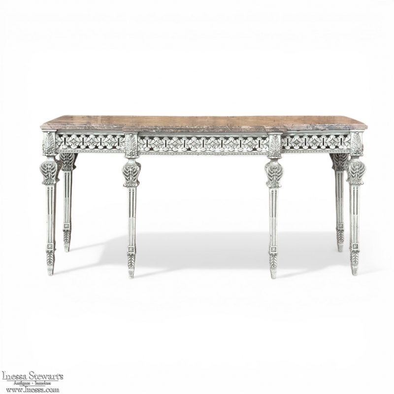 Neoclassical Italian Painted and Carved Wood Console with Marble Top ~ Louis XVI Style