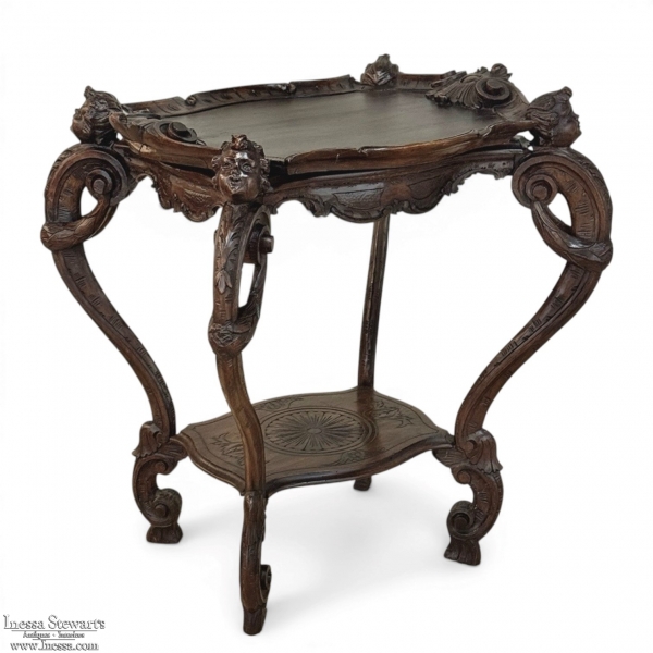 19th Century Italian Carved Walnut End Table with Removable Tray
