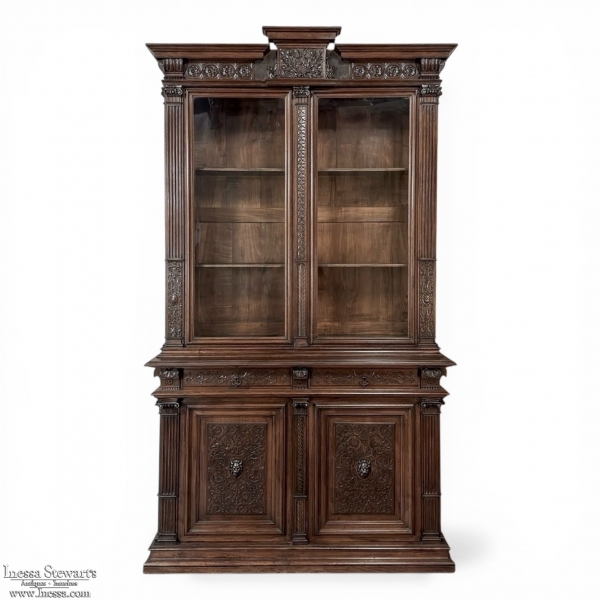 19th Century Grand French Renaissance Walnut Bookcase