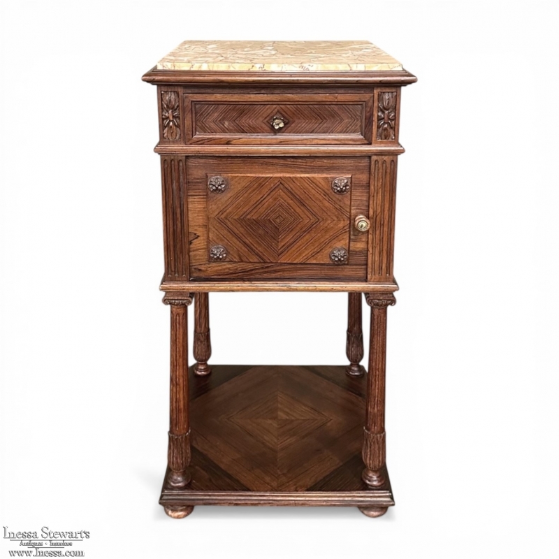 Antique French Louis XVI Rosewood Marble Top Nightstand