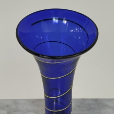 Art Deco Cobalt Blue & Copper Glass Vase with Spiral Design