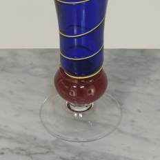 Art Deco Cobalt Blue & Copper Glass Vase with Spiral Design