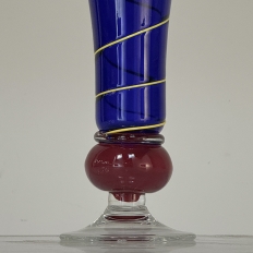 Art Deco Cobalt Blue & Copper Glass Vase with Spiral Design