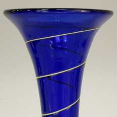 Art Deco Cobalt Blue & Copper Glass Vase with Spiral Design