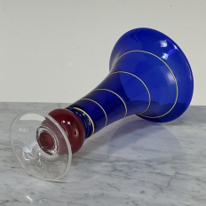 Art Deco Cobalt Blue & Copper Glass Vase with Spiral Design