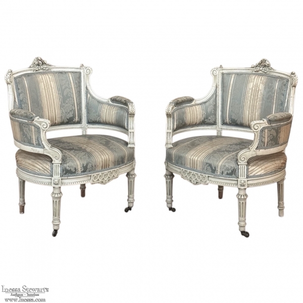 Pair of Louis XVI Painted Berg&egrave;res ~ Paris
