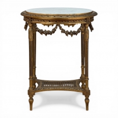 Antique French Louis XVI Giltwood Oval Side Table with Carrara Marble Top