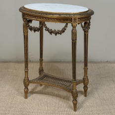 Antique French Louis XVI Giltwood Oval Side Table with Carrara Marble Top