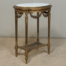 Antique French Louis XVI Giltwood Oval Side Table with Carrara Marble Top