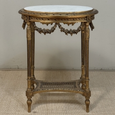 Antique French Louis XVI Giltwood Oval Side Table with Carrara Marble Top