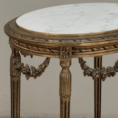 Antique French Louis XVI Giltwood Oval Side Table with Carrara Marble Top