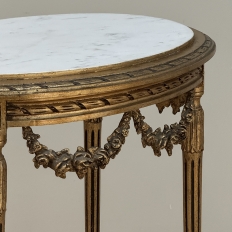 Antique French Louis XVI Giltwood Oval Side Table with Carrara Marble Top