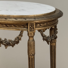 Antique French Louis XVI Giltwood Oval Side Table with Carrara Marble Top