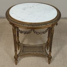 Antique French Louis XVI Giltwood Oval Side Table with Carrara Marble Top