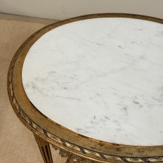 Antique French Louis XVI Giltwood Oval Side Table with Carrara Marble Top