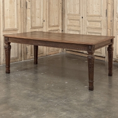 French Louis XVI Style Walnut Dining Table with Parquetry Top