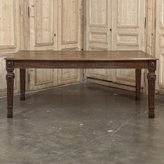 French Louis XVI Style Walnut Dining Table with Parquetry Top
