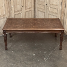 French Louis XVI Style Walnut Dining Table with Parquetry Top