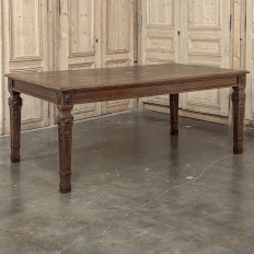French Louis XVI Style Walnut Dining Table with Parquetry Top