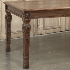 French Louis XVI Style Walnut Dining Table with Parquetry Top