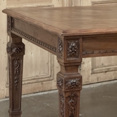 French Louis XVI Style Walnut Dining Table with Parquetry Top