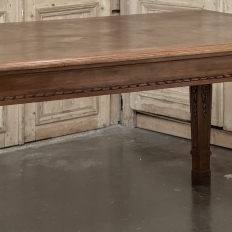 French Louis XVI Style Walnut Dining Table with Parquetry Top