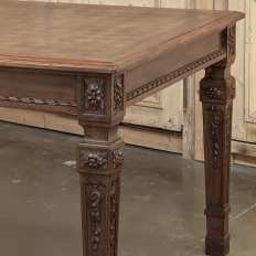 French Louis XVI Style Walnut Dining Table with Parquetry Top