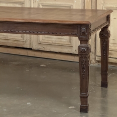 French Louis XVI Style Walnut Dining Table with Parquetry Top
