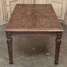 French Louis XVI Style Walnut Dining Table with Parquetry Top