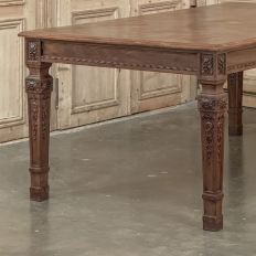 French Louis XVI Style Walnut Dining Table with Parquetry Top