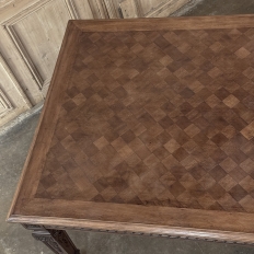 French Louis XVI Style Walnut Dining Table with Parquetry Top