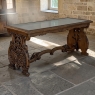Belgian Renaissance Revival Walnut Coffee Table with Protective Glass Top