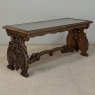 Belgian Renaissance Revival Walnut Coffee Table with Protective Glass Top
