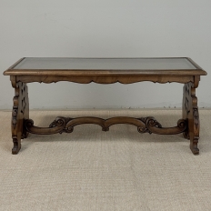 Belgian Renaissance Revival Walnut Coffee Table with Protective Glass Top