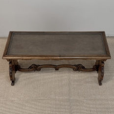 Belgian Renaissance Revival Walnut Coffee Table with Protective Glass Top