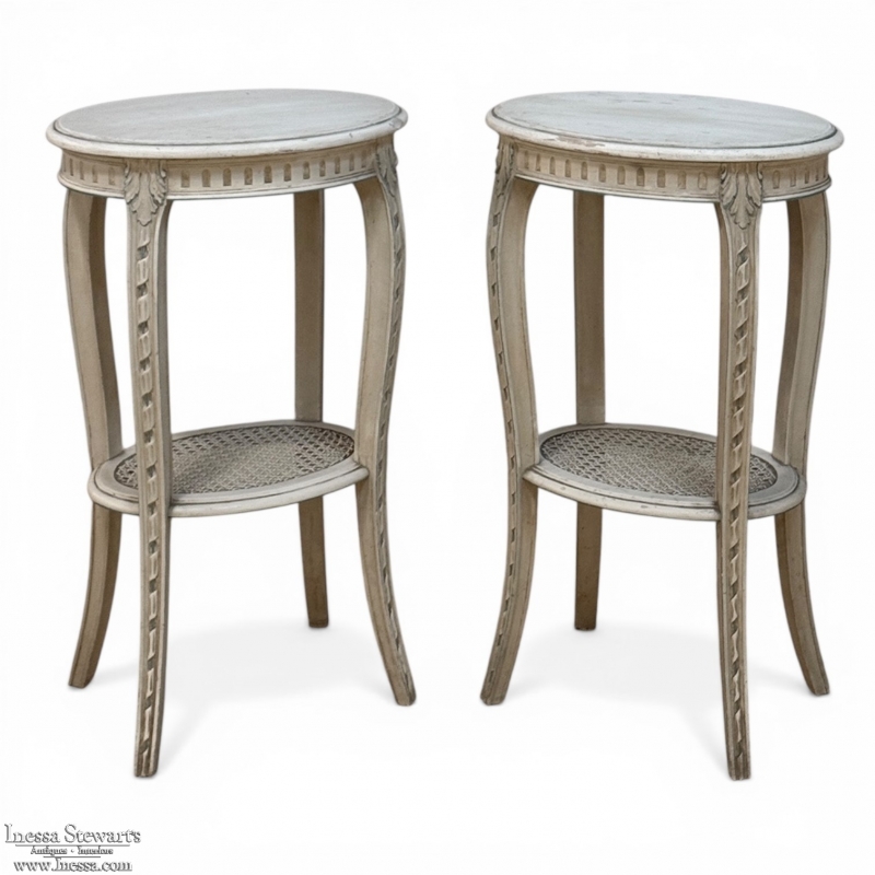 Pair Louis XVI Painted Oval End Tables