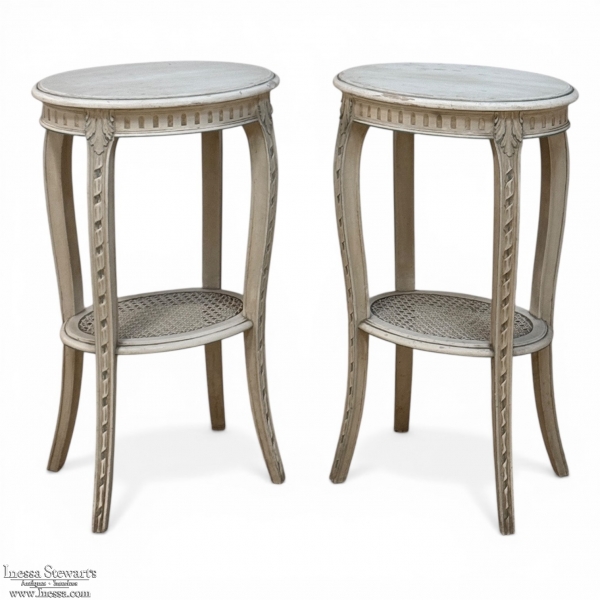 Pair Louis XVI Painted Oval End Tables