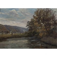Framed Oil Painting On Canvas By Albert Dandoy (1885-1977) 'Tailfer Pond'