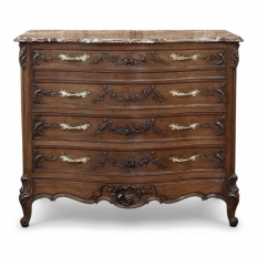 19th Century French Walnut Commode with Rouge Marble Top
