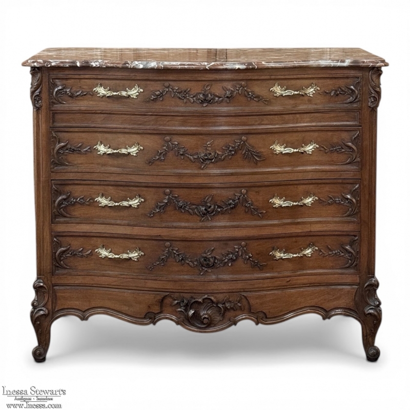 19th Century French Walnut Commode with Rouge Marble Top