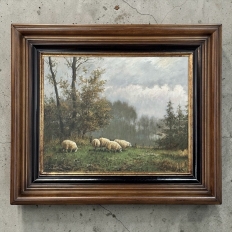 Framed Oil Painting on Canvas by F. Schloten 'Sheep in the Meadow'
