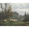 Framed Oil Painting on Canvas by F. Schloten 'Sheep in the Meadow'