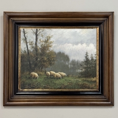 Framed Oil Painting on Canvas by F. Schloten 'Sheep in the Meadow'