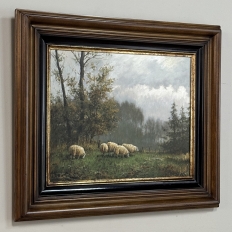 Framed Oil Painting on Canvas by F. Schloten 'Sheep in the Meadow'