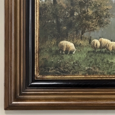 Framed Oil Painting on Canvas by F. Schloten 'Sheep in the Meadow'