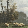 Framed Oil Painting on Canvas by F. Schloten 'Sheep in the Meadow'