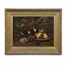 19th Century Framed Oil on Canvas by A. Wauquier in the Original Gilded Frame ~ 'Still Life with Grapes'