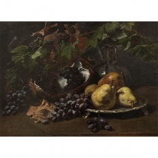 19th Century Framed Oil on Canvas by A. Wauquier in the Original Gilded Frame ~ 'Still Life with Grapes'