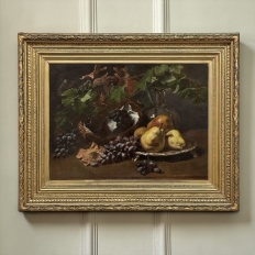 19th Century Framed Oil on Canvas by A. Wauquier in the Original Gilded Frame ~ 'Still Life with Grapes'